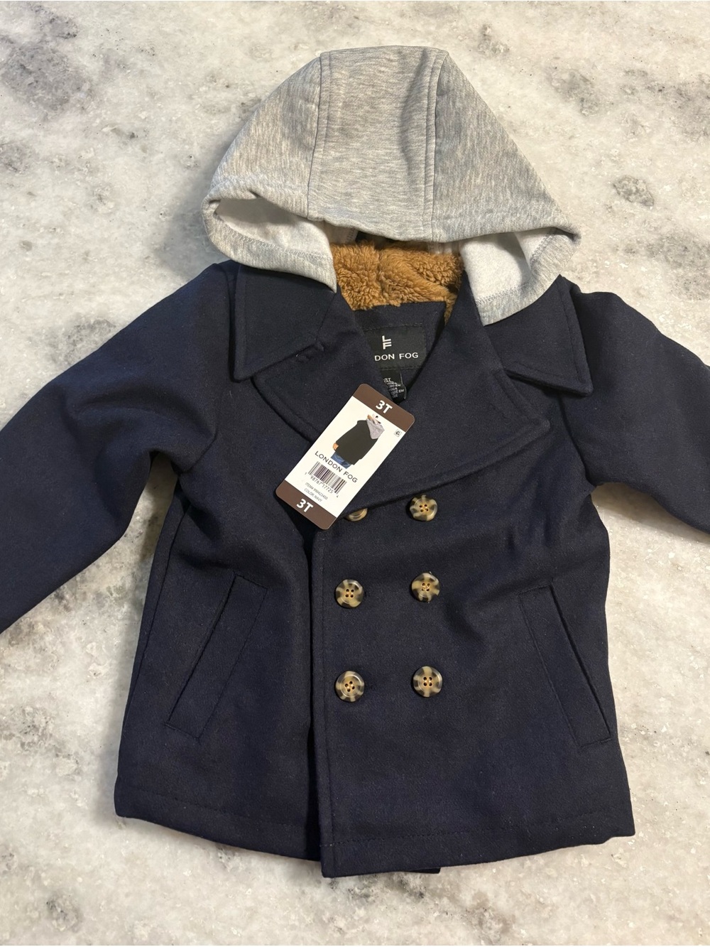 London Fog Toddler Navy Peacoat with Gray Hood